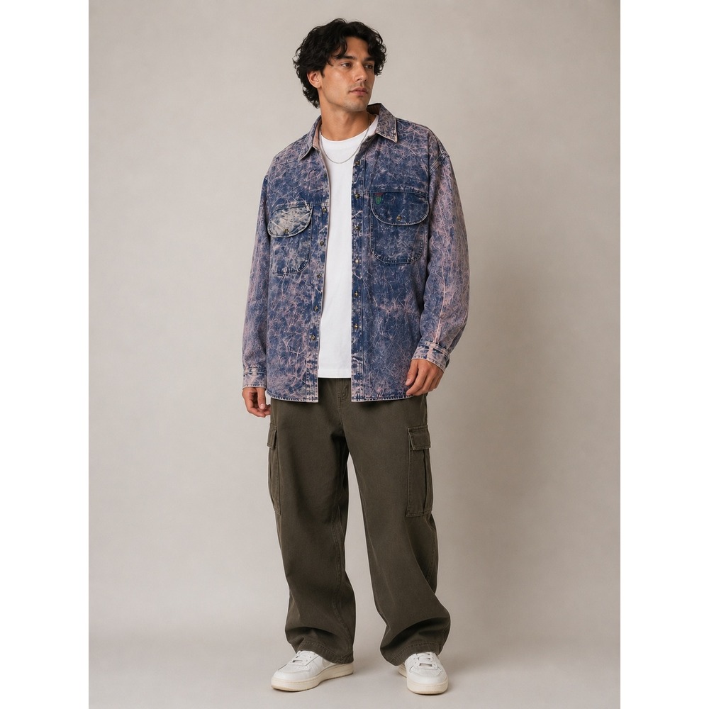 COSI Denim Acid Wash Shirt Jacket Streetwear Grunge Retro Blue Pink Cotton L